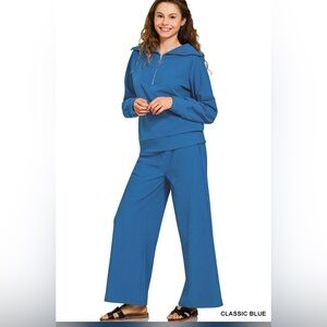 Zenana Outfitters Classic Blue Wide Leg Two piece set